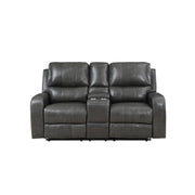 LINTON LEATHER CONSOLE LOVESEAT W/ DUAL RECLINERS-GRAY - Sims Furniture
