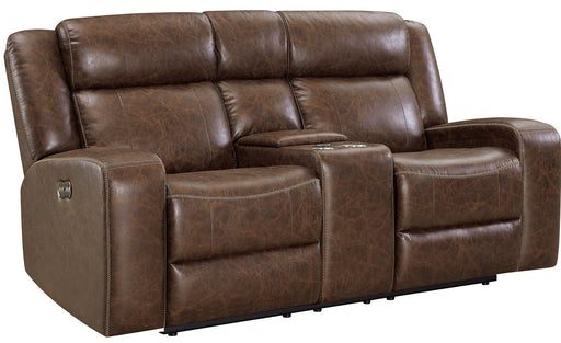 New Classic Furniture Atticus Console Loveseat With Power Footrest in Mocha - Sims Furniture
