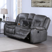 Morello Console Loveseat W/ Dual Recliners-Gray