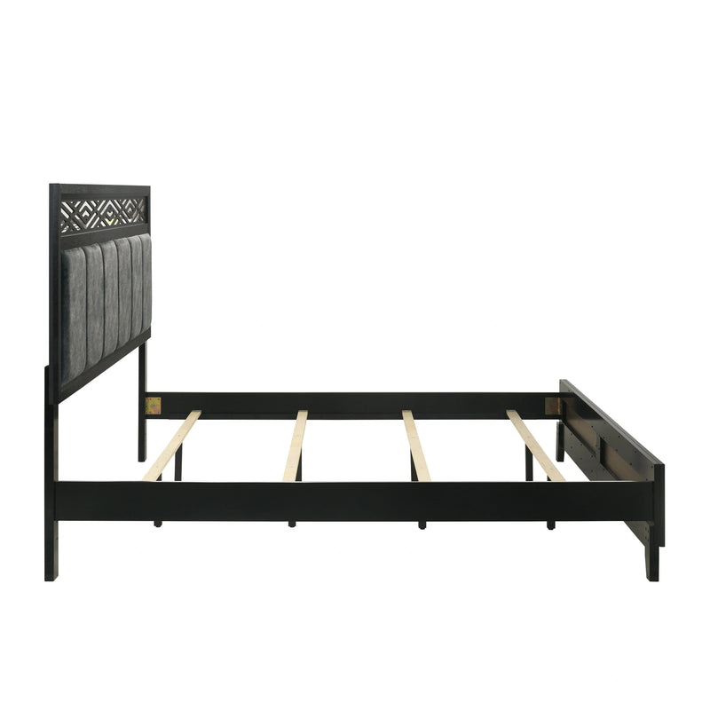 Obsidian 5/0 Q Headboard, Footboard & Slats-Black
