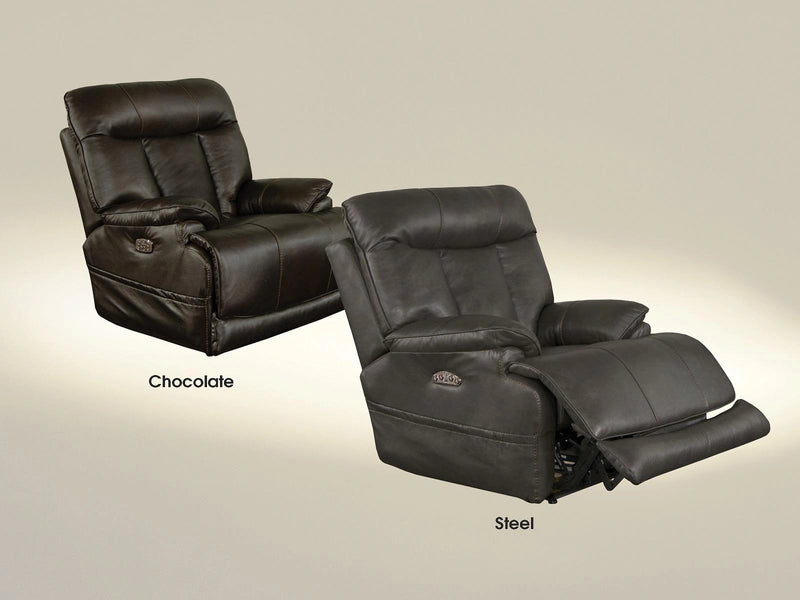 Catnapper Furniture Naples Power Headrest Power Lay Flat Recliner with Extended Ottoman in Steel - Sims Furniture