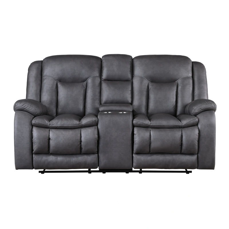 Morello Console Loveseat W/ Dual Recliners-Gray